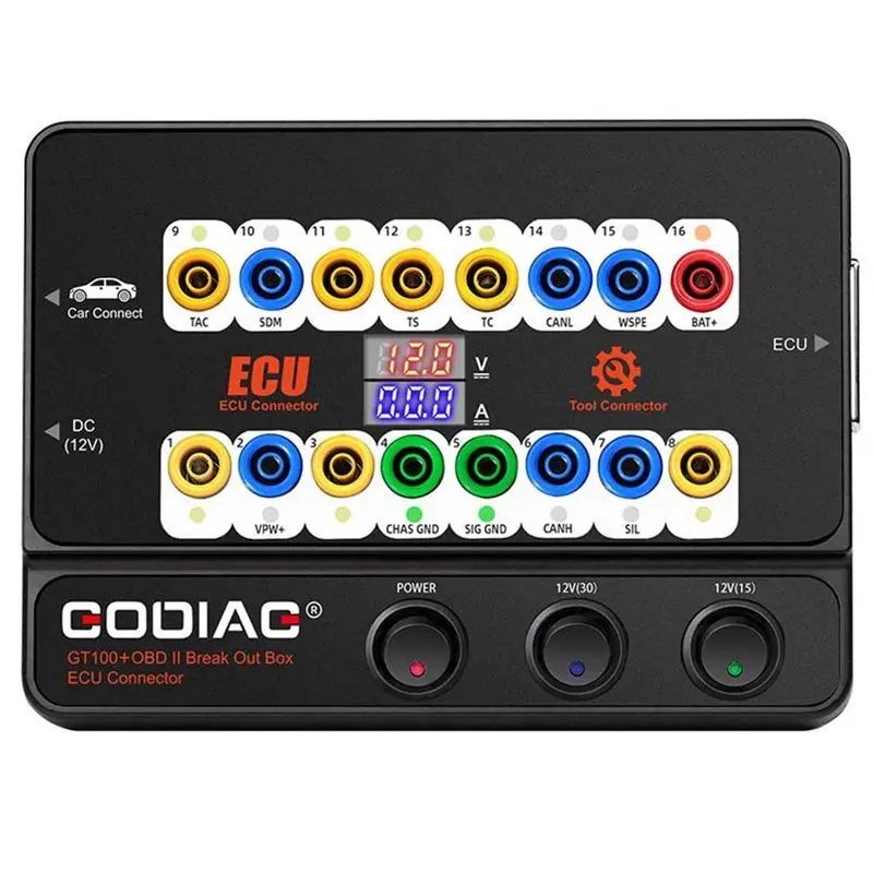 Фото GODIAG GT100+ OBDII Breakout Box: Коннектор для ЭБУ с поддержкой CANBUS и отображением электронного тока, вилка стандарта США №1