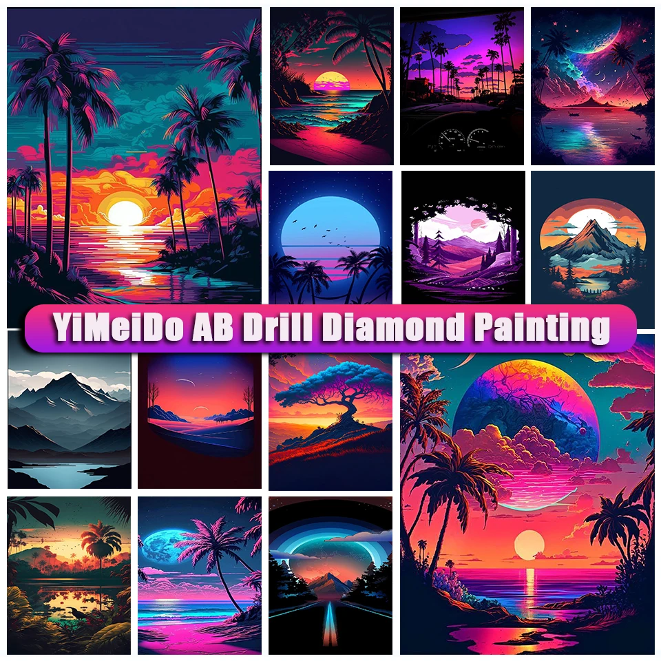 

YiMeido сумка на молнии AB, алмазная живопись, закат, пейзаж, полная мозаика, алмазная вышивка, пейзаж, набор для рисования, искусство, подарок