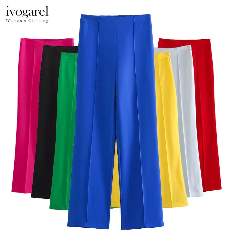 

Ivogarel Female Flowing High-Waist Regular Linen Blend Trousers Women's Palazzo Cargo Pants Home and Office Clothing