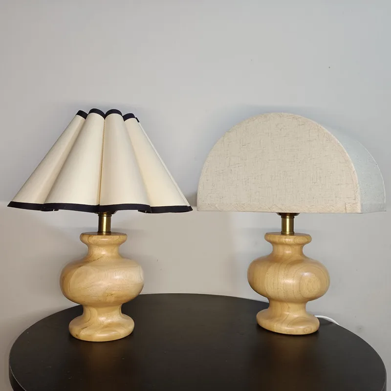 

Льняная настольная лампа из твердой древесины, прикроватная лампа для спальни, гостиной, атмосферная лампа для дома в стиле ретро, в Корейском стиле ваби-Саби