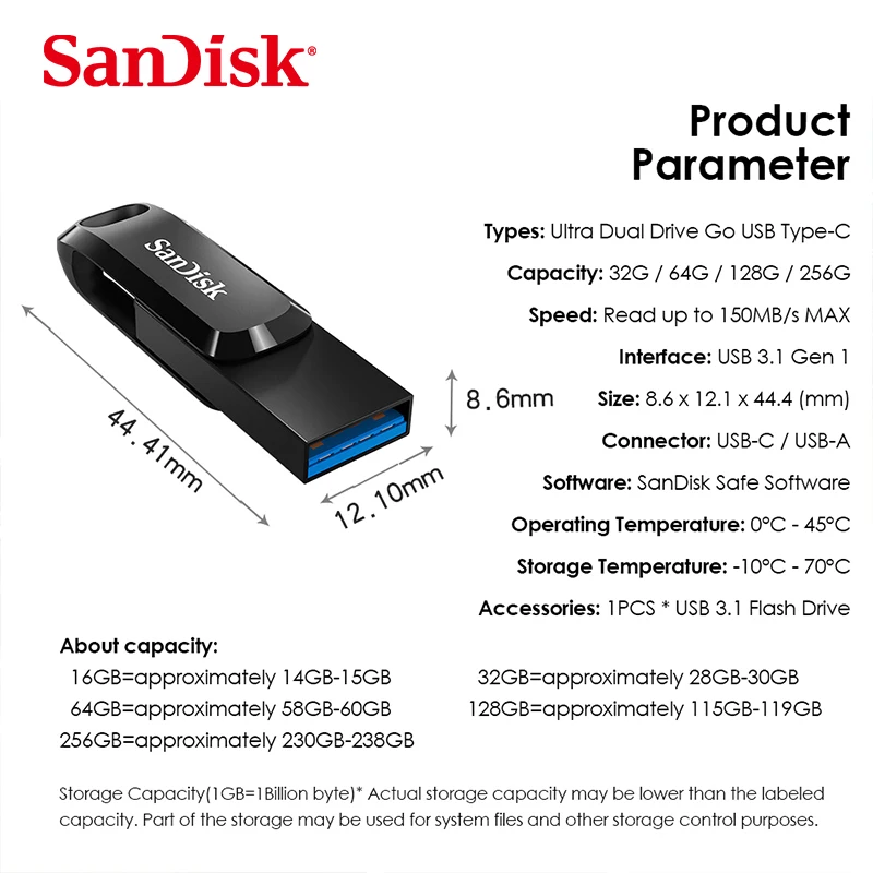 USB-флеш-накопитель SanDisk 32-128 ГБ USB Type-C |