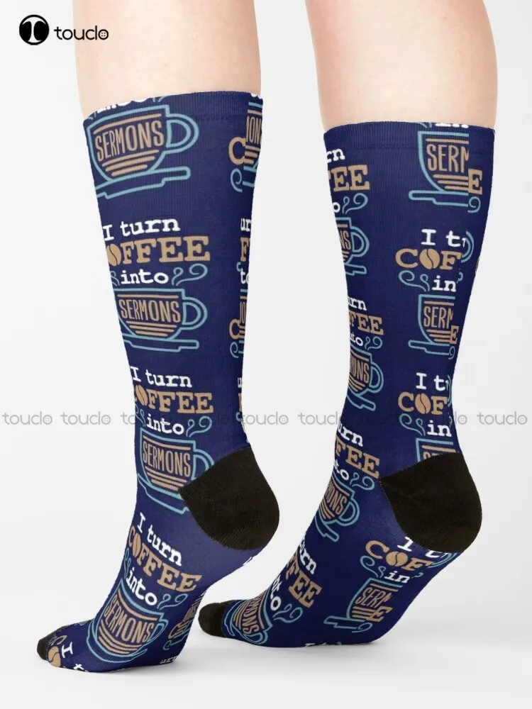 

Pastor Preacher Minister I Turn Coffee Into Sermons Socks Workout Socks Women Personalized Custom Unisex Adult Teen Youth Socks