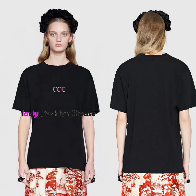 

deluxe design high quality floral lettering casual casual versatile short sleeve fashion round neck t-shirt men's and women top