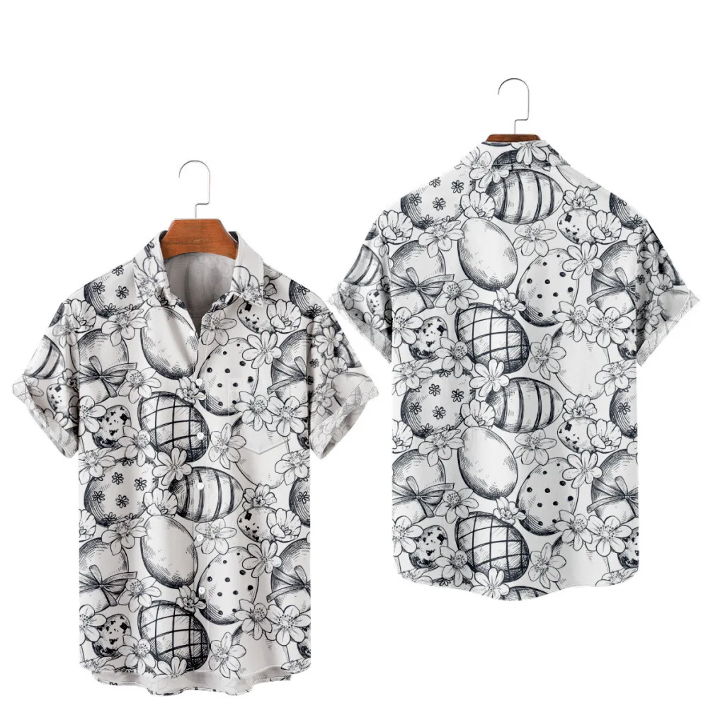 

Men's Hawaiian T-Shirt Y2K Hombre Fashion Shirt Easter Egg 3D Print Cozy Casual Short Sleeve Beach Oversized Clothes 1