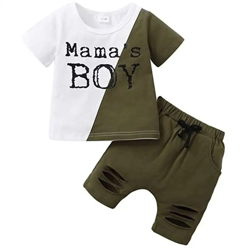 

ETOSELL Summer 2 pcs Boys Tracksuit Suit 2-6 Years Boys Leisure Sports Suit Casual Crew Neck Short-sleeved Top + Shorts Set