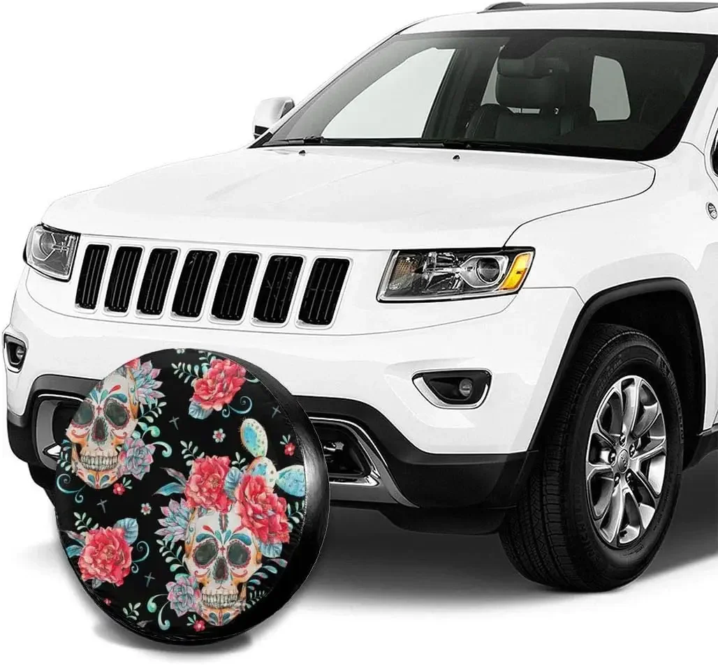 Чехлы на запасные колеса винтажные акварельные черепа розы кактусы чехлы