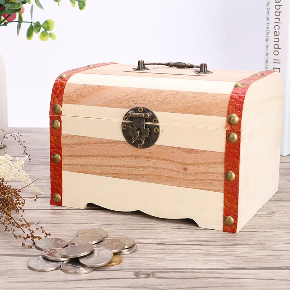 

Wooden Piggy Bank Vintage Wood Safe Money Saving Box Case with Lock for Coins Banknotes (Small Size)