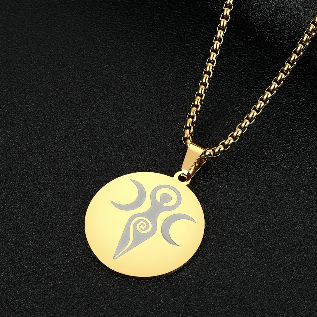 

CHENGXUN Triple Moon Goddess Pendant Necklace for Men Boys Stainless Steel Goddess Statue Pagan Charm Chain Jewelry Gift