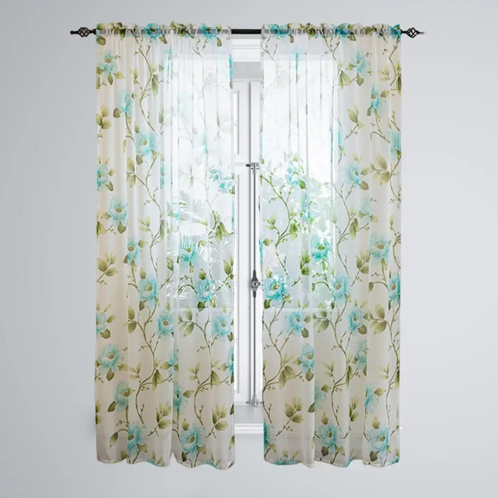 

Beautiful Window Curtain Attractive Bright-colored Sheer Curtain Camellia Flower Printed Door Curtain