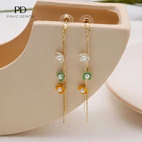 new korean version small fresh color pearl long fairy temperament tassel flower line earrings womens jewelry