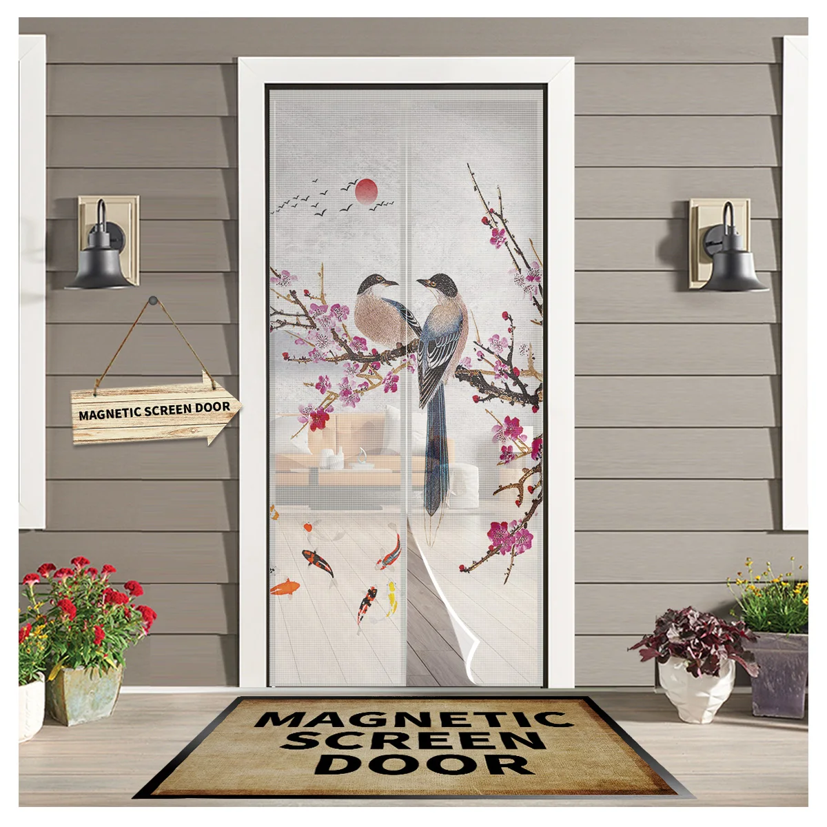 

Plum Blossom Magpie Carp Magnetic Door Curtain Living Room Bedroom Home Anti-mosquito Screen Door Curtain