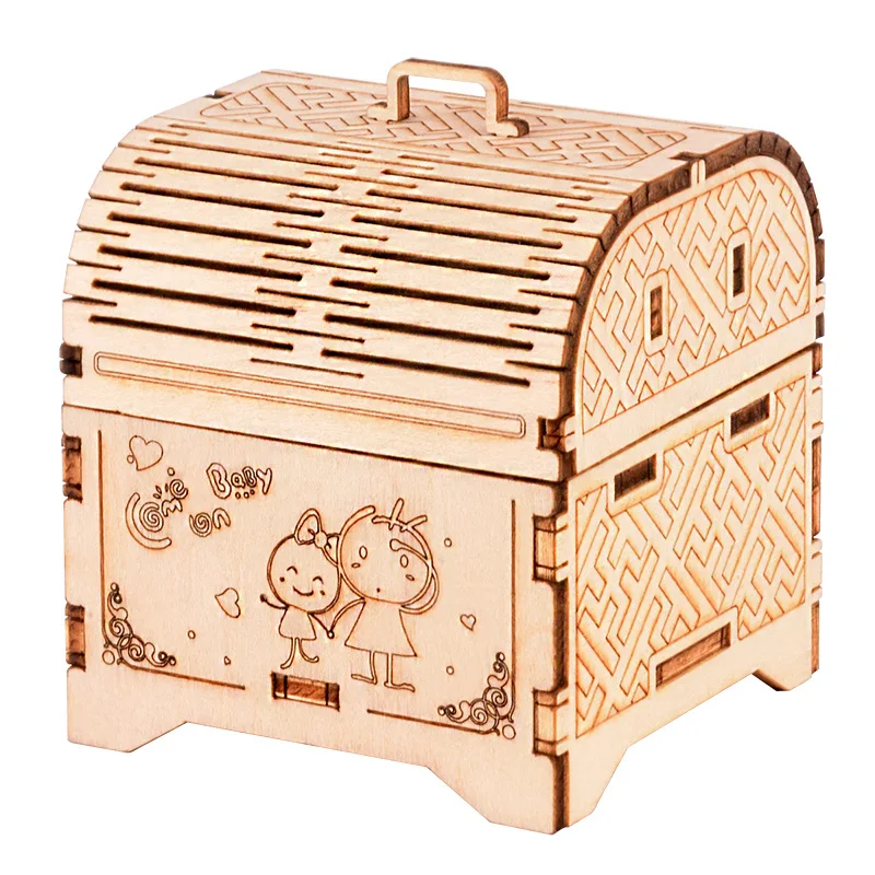 

Diy Treasure Box Clockwork Music Box Assembly Model Three-dimensional Pronunciation Educational Toy Material Package