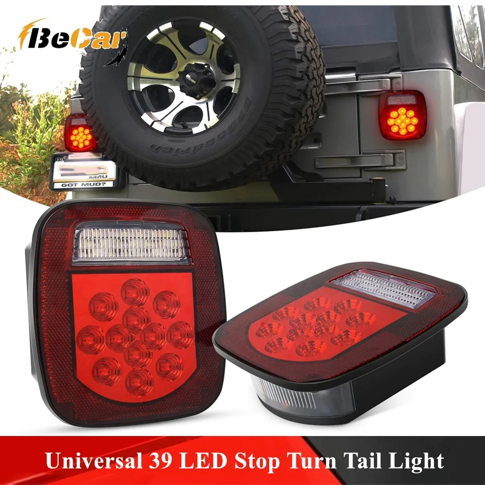 

BECAR красный белый 39 светодиодный стоп поворот задние фары замена для Jeep CJ YJ JK Грузовик Прицеп Лодка RV проводной задний светодиодный