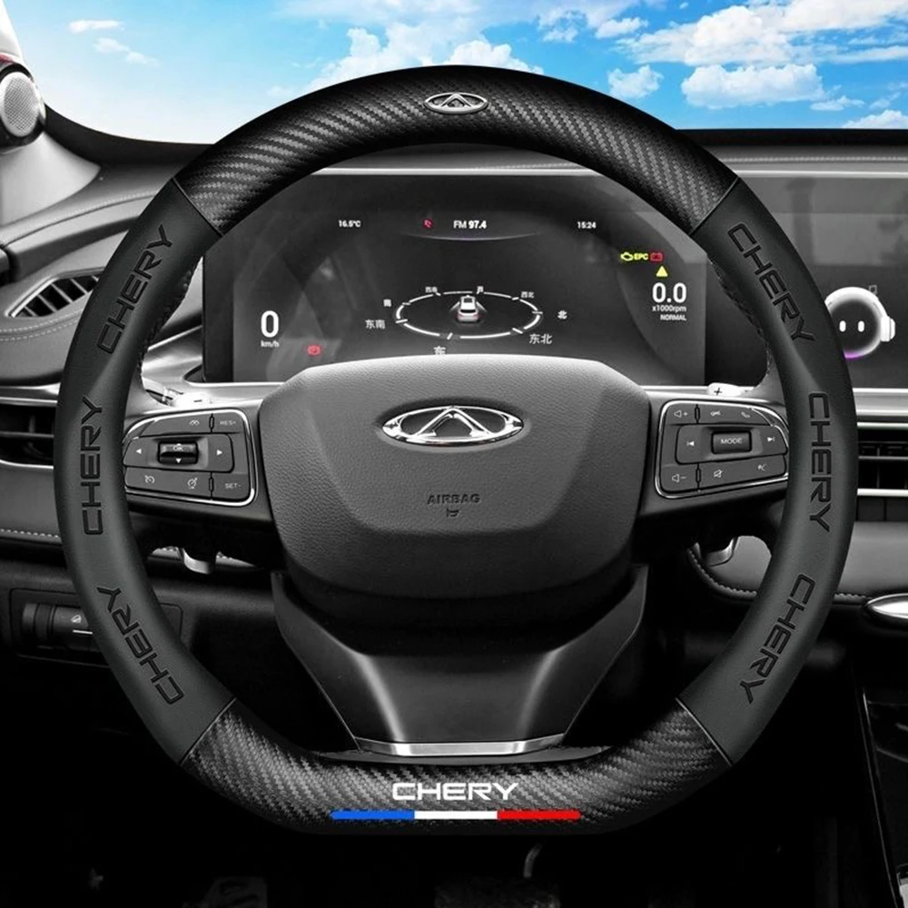 

Car Steering Wheel Cover Non-slip Leather Carbon Fiber For Chery Tiggo 2 3 4 5 6 7 8 3X 5X Pro T11 accessories Interior
