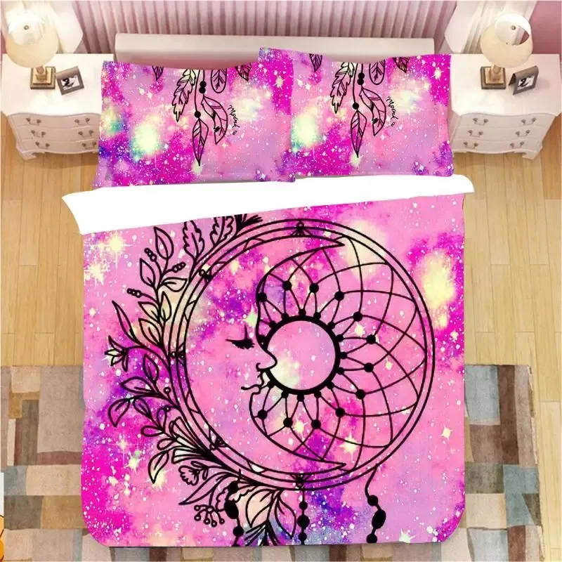 

Dream Catcher Duvet Cover Set King Double Pink Starry Universe Queen Size for Kids Girls Comforter Cover Microfiber Quilt Cover