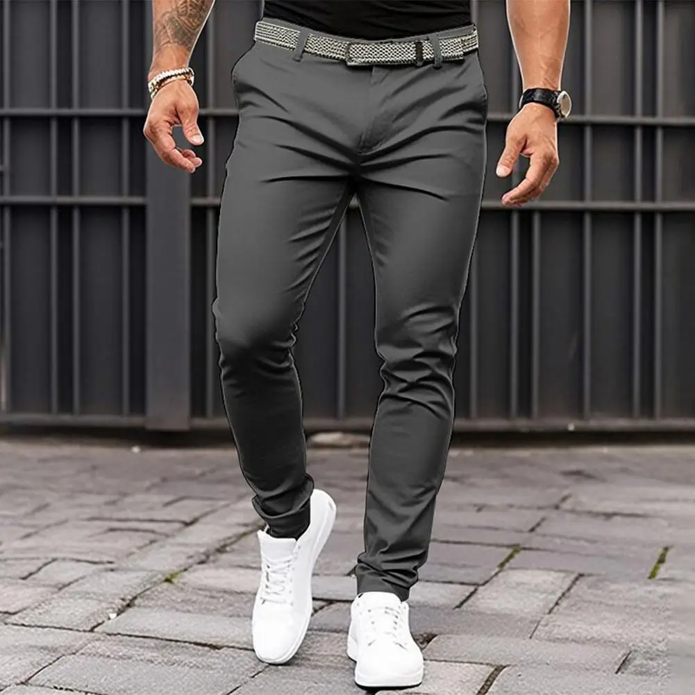 

Stylish Workwear Pants Slim Fit Men's Business Office Trousers with Slant Pockets Zipper Fly Fine Sewing Workwear for A Polished
