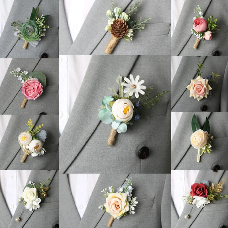 

10 Styles Men Corsage Wedding Silk Rose Floral Brooch Pin Suit Shirt Corsage Collar Lapel Pin Wedding Groomsman Jewelry Accessor