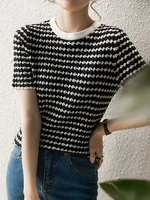 womens tops 2022 summer fashion polka dot embroidery t shirt female o neck thin knitting tee shirt femme short sleeve tshirts