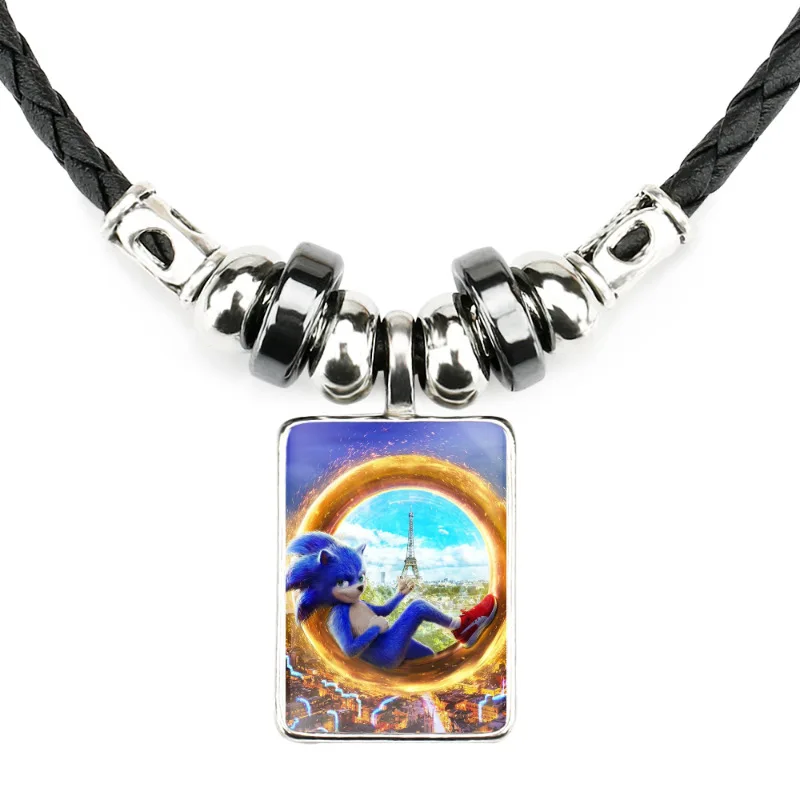 

Sonic Game Accessories Obsidian Beaded Men's Square Pendant Necklace Cool and Dazzling Personality Fashion New 2023