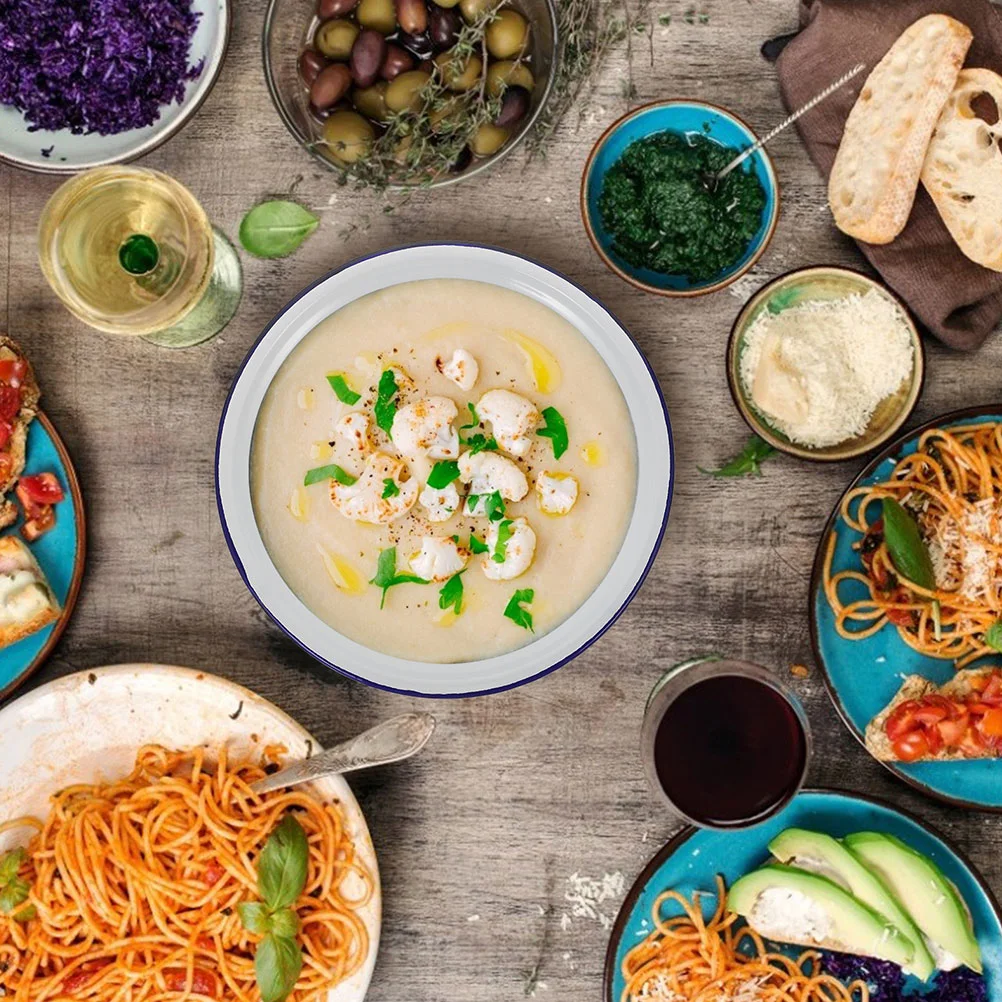 

Enamel Bowl Basin Bowls Soup Enamelware Vintage Mixing Serving Tray Salad Bow Printing Wash Round Tableware Plates Ceramic