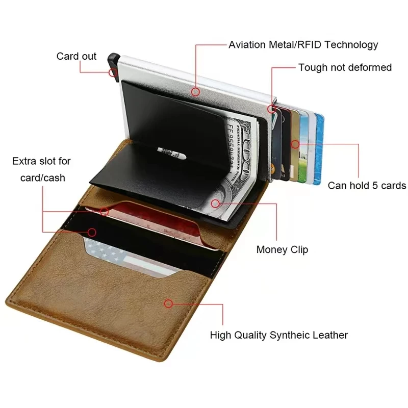 Фото Держатель для Карт Rfid из углеродного волокна, мужские кошельки, сумка для денег, кошелек для монет на молнии, маленькие кожаные тонкие мини-кошельки, мужской кошелек №5