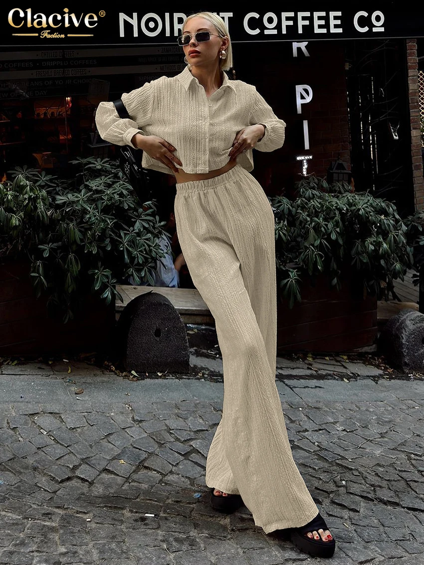 Clacive Fashion Свободные абрикосовые комплекты из 2 предметов Женский наряд Элегантная