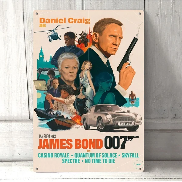 

James Bond Metal Poster Retro Tin Signs Pub Cafe Bar Garage Retro Marks Plaque Iron Painting Wall Poster Home Hanging posters