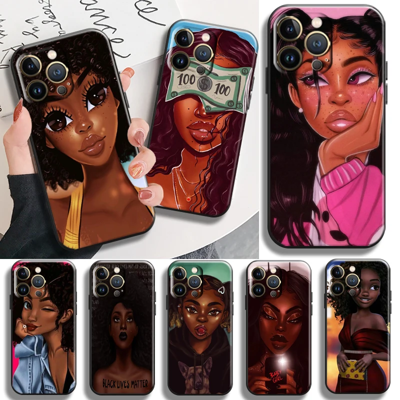 

Cute Fashion Black Woman Phone Case For Apple iPhone 13 12 11 Pro Max X XR XS Max 5 5s 6 6S 7 8 Plus SE2020 13 12 Mini Funda