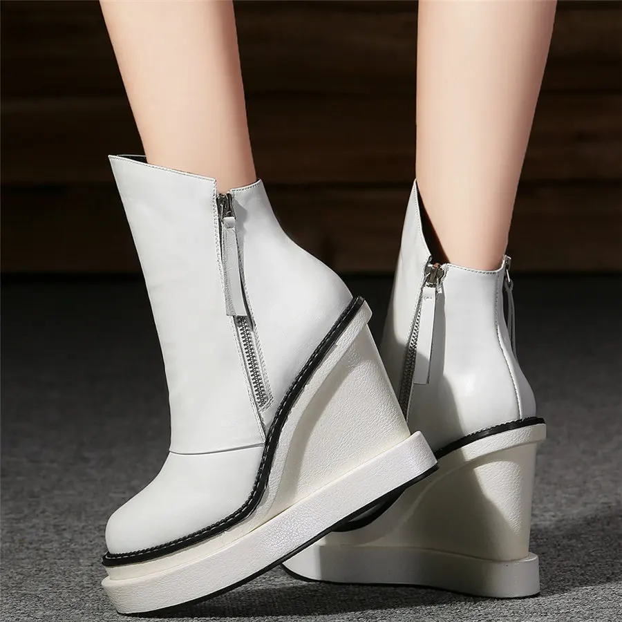 Flat With Platform Shoe Women Genuine Leather Super High Heels Party Pumps Female Round Toe Wedges Fashion Sneakers Casual Shoes