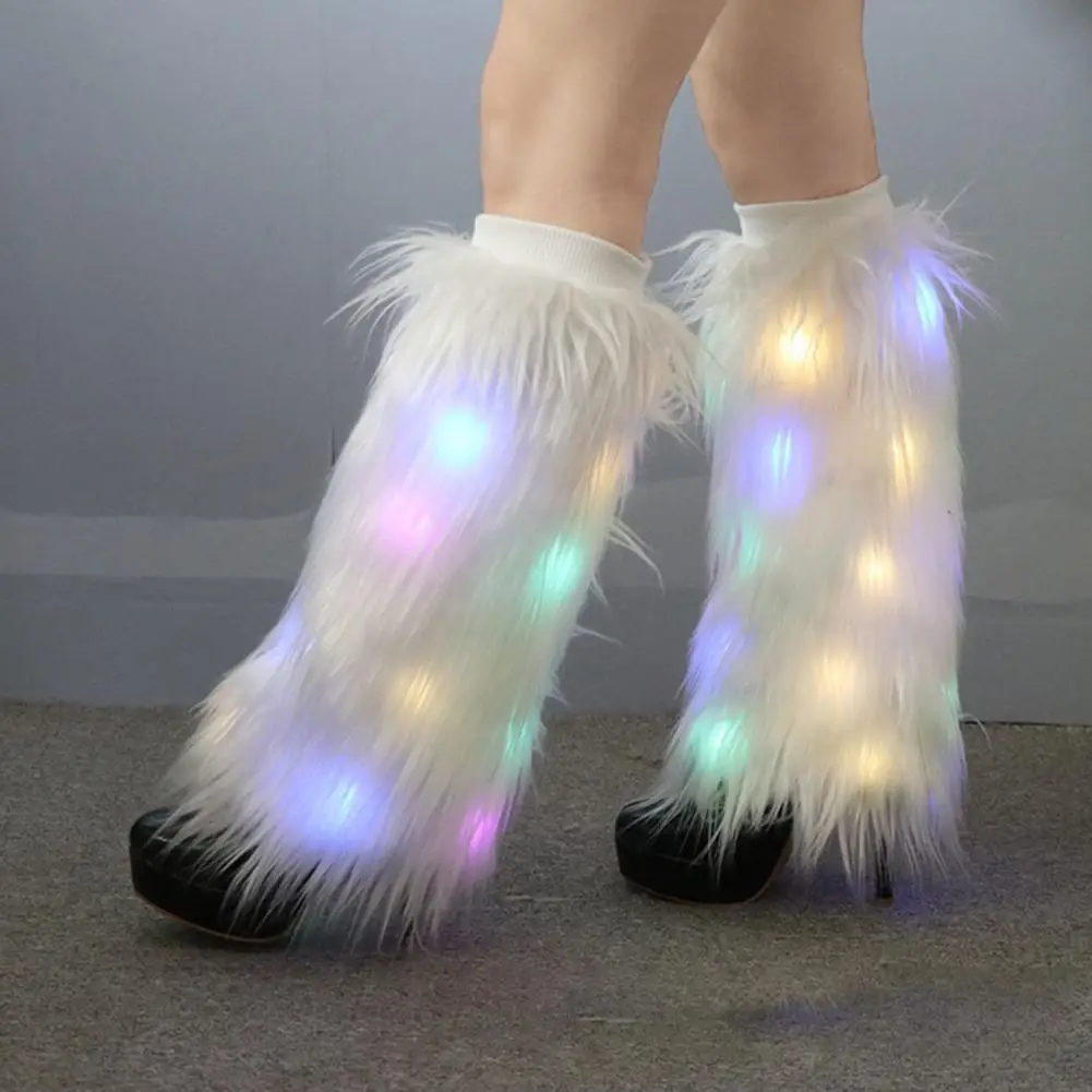 

1 Pair Women Leg Warmers LED Light Furry Imitation Fur Boot Covers Plush Elastic Leg Socks Fashion Accessories