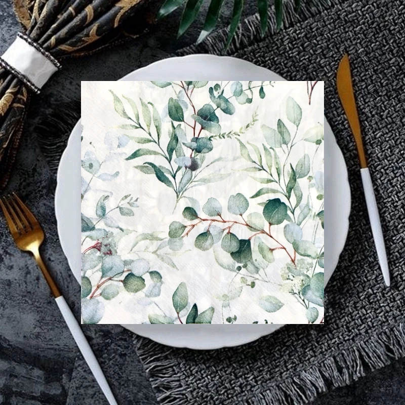 

Бумажные салфетки с зелеными листьями, 20 штук