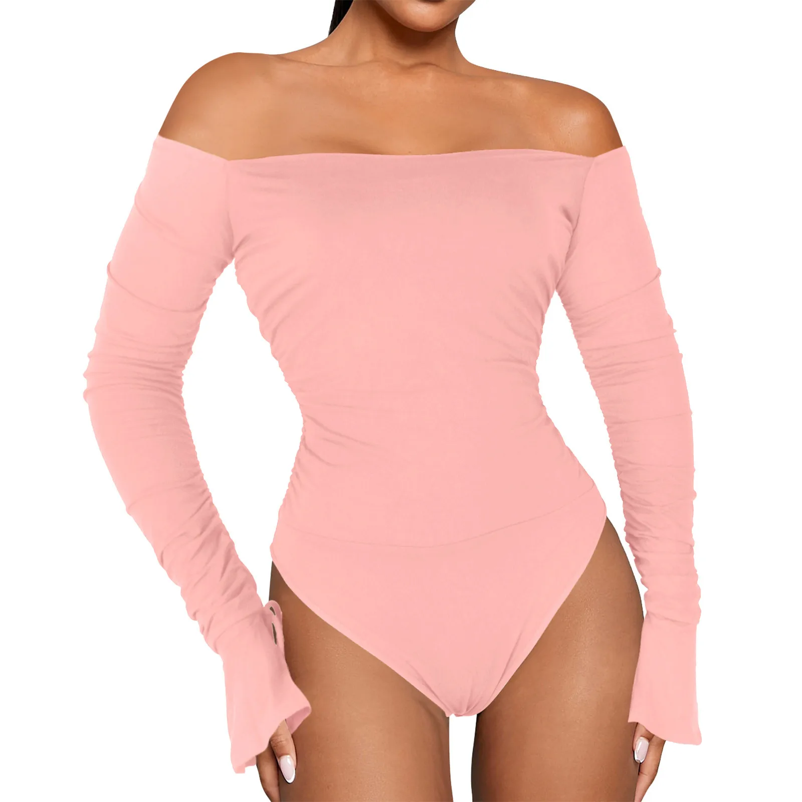 

Bodys Woman To Dress Sexy Off Shoulder Long Sleeve Body Shaper Woman Short Playsuit Solid Color Shapewear Black Bodysuit Women