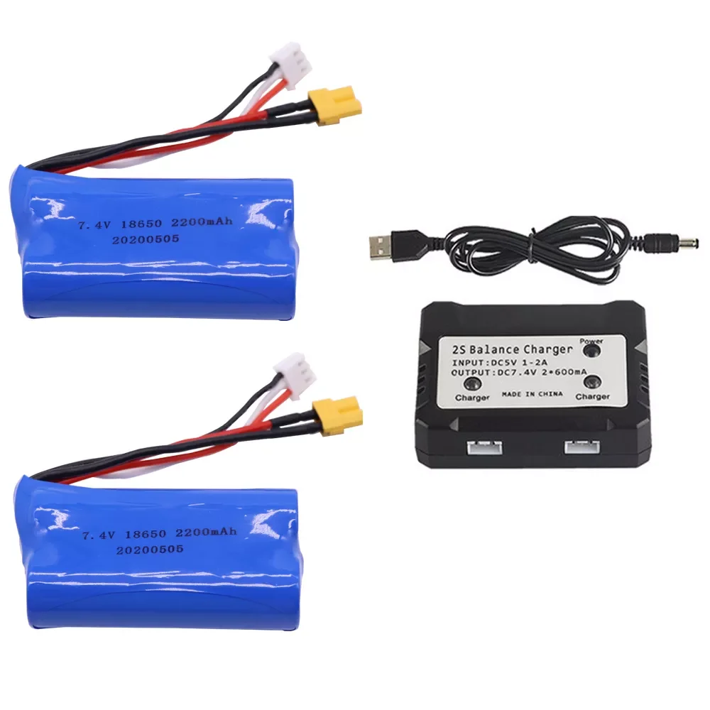 

NEW2023 Li-ion Battery and Balance Charger For Huina 580550 583 582 RC Cars Drone spare parts 18650 7.4V 2200mah XT30 Plug toys