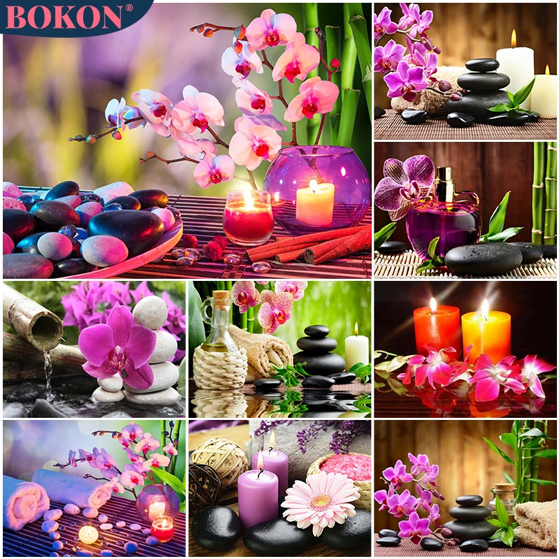 

5D Diamond Painting Orchid Stone Diamond Embroidery Candle Flower Stone DIY Diamond Mosaic Art Painting Handmade Home Decoration