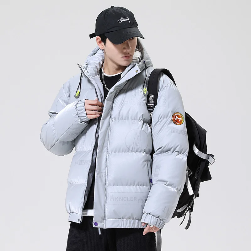 Couples Padded Jacket Winter Thick Warm Tide Brand Men's Fashion Letters Bright Hooded Down Padded Jacket Men's
