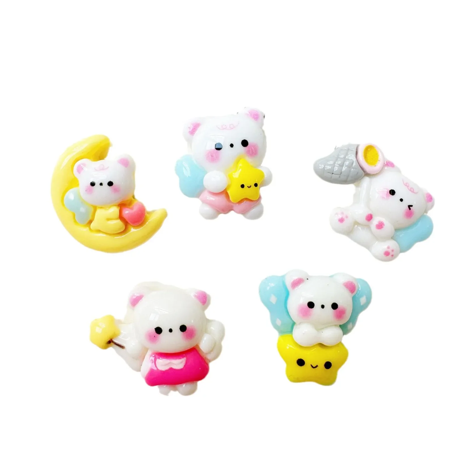 5 шт. милый белый медведь луна звезда серия мультяшные подвески из смолы с плоской