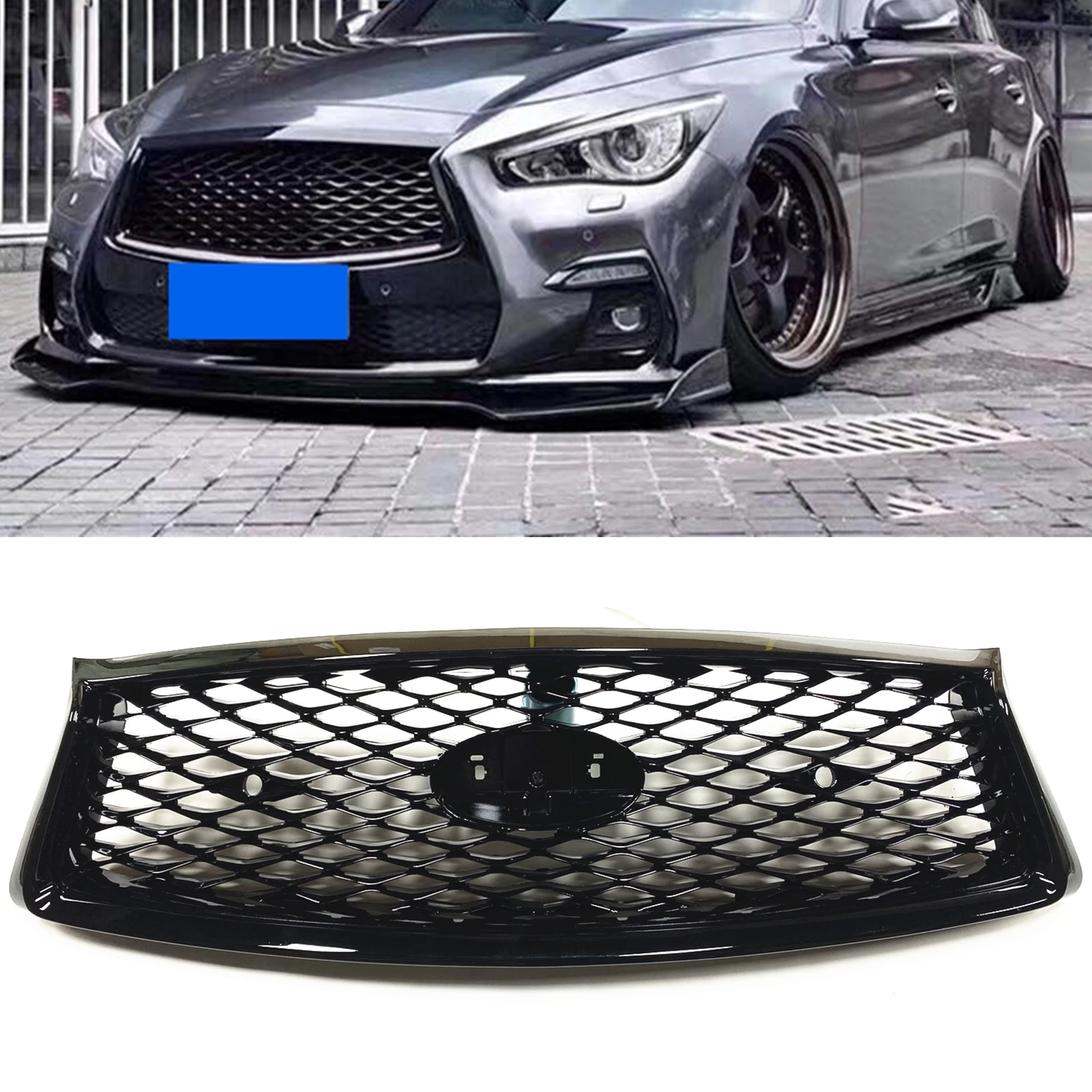 

Car Front Grille Racing Grill Upper Bumper Hood Mesh Auto Kit Honeycomb Style For Infiniti Q50 Q50S 2018-2023
