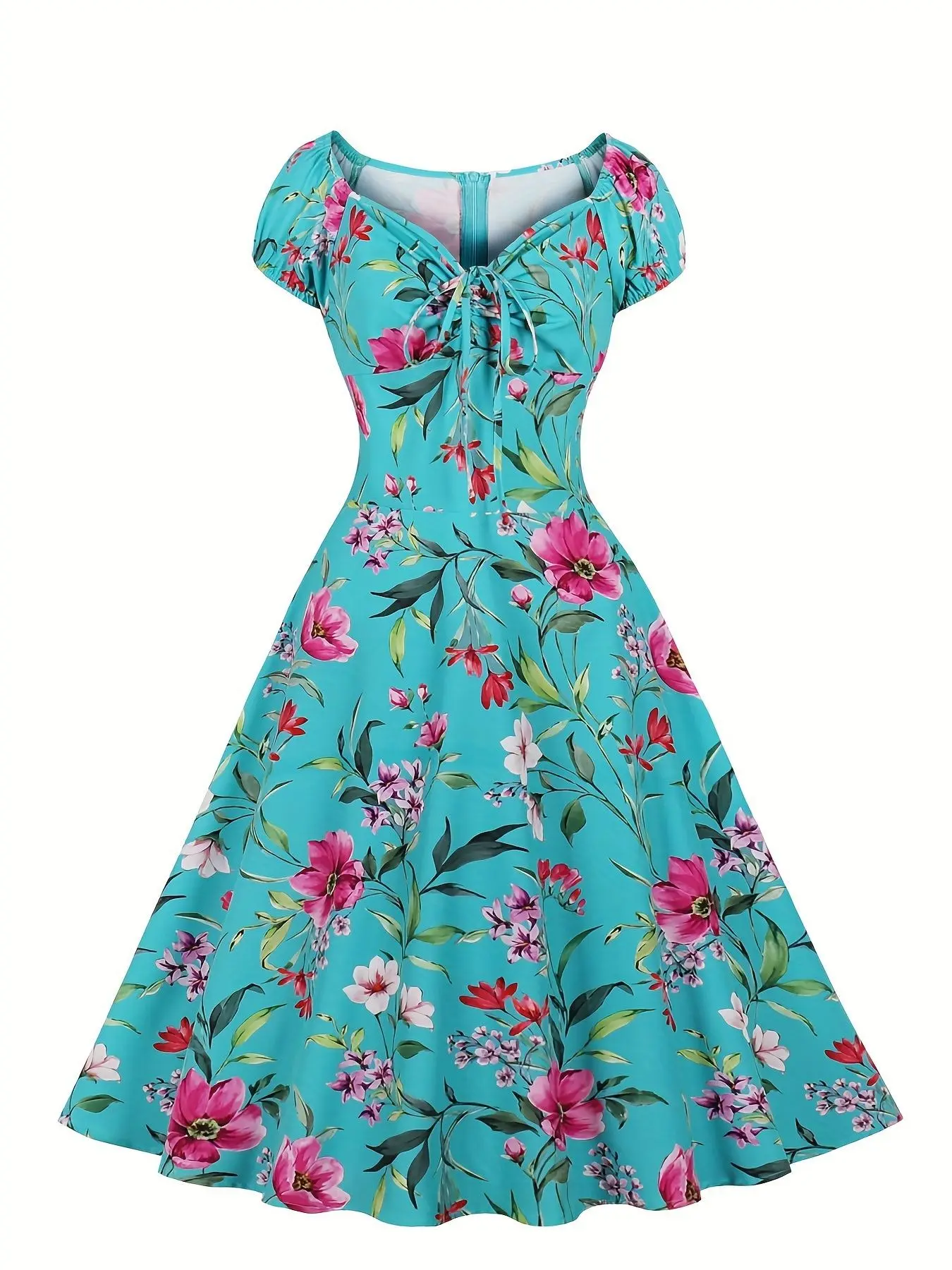 

Floral Flower Print Vintage Dresses 1950s Short Sleeve Sexy V Neck Party Swing Dress Summer Casual Retro Rockabilly Dress 2023