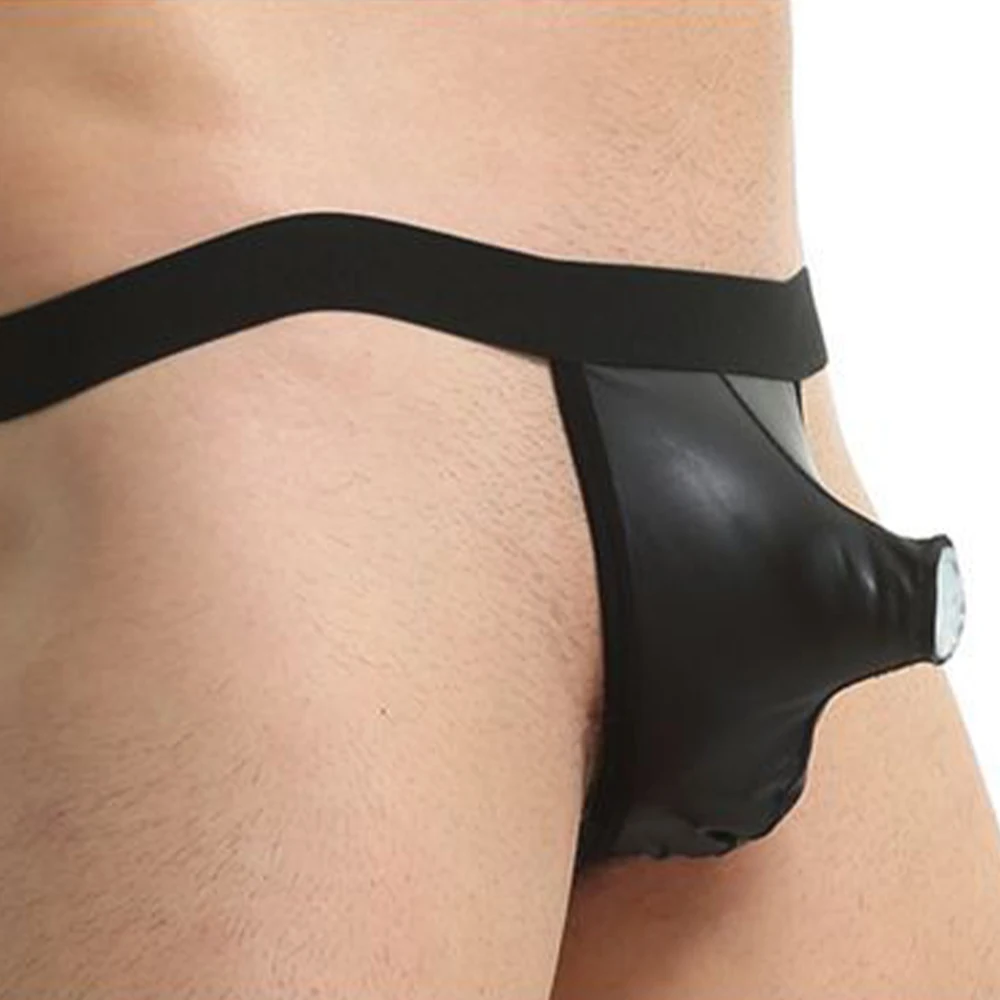 

Mens Sexy Bullet Separation Gay Underwear Jock Strap PU Leather WetLook Ultra-Low Boxer Briefs Elasticity Slips G-strings