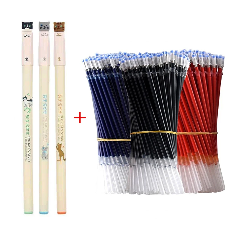 

0.35mm Black/blue/Red Ink Gel Pens Set Refills Cute Cat Gel Ink Pen Sketch Drawing School Office Stationery Student Writing Pen