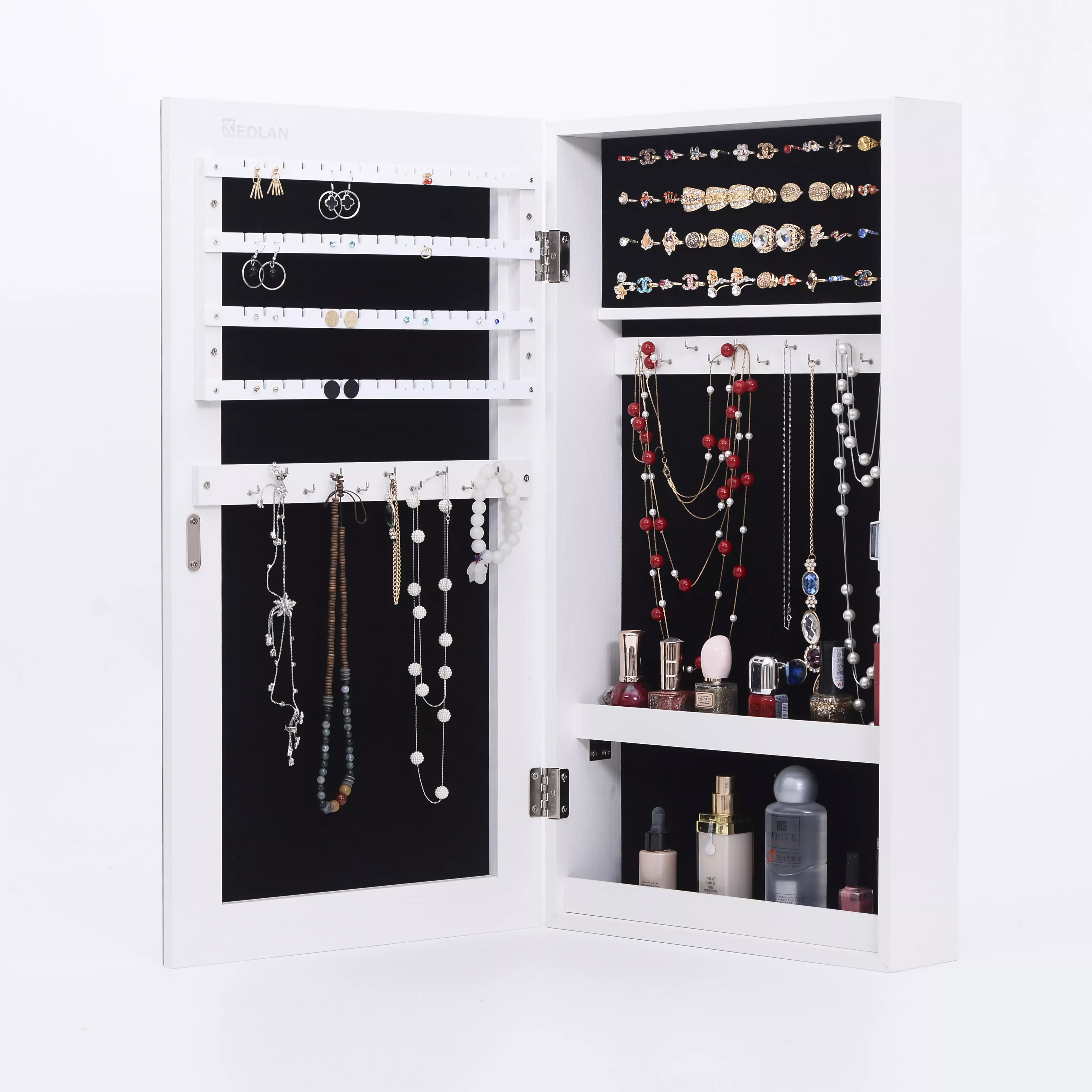 

Шкаф с зеркалом, белый, для хранения браслетов, серег, ожерелий, ювелирных изделий, гостиной или спальни