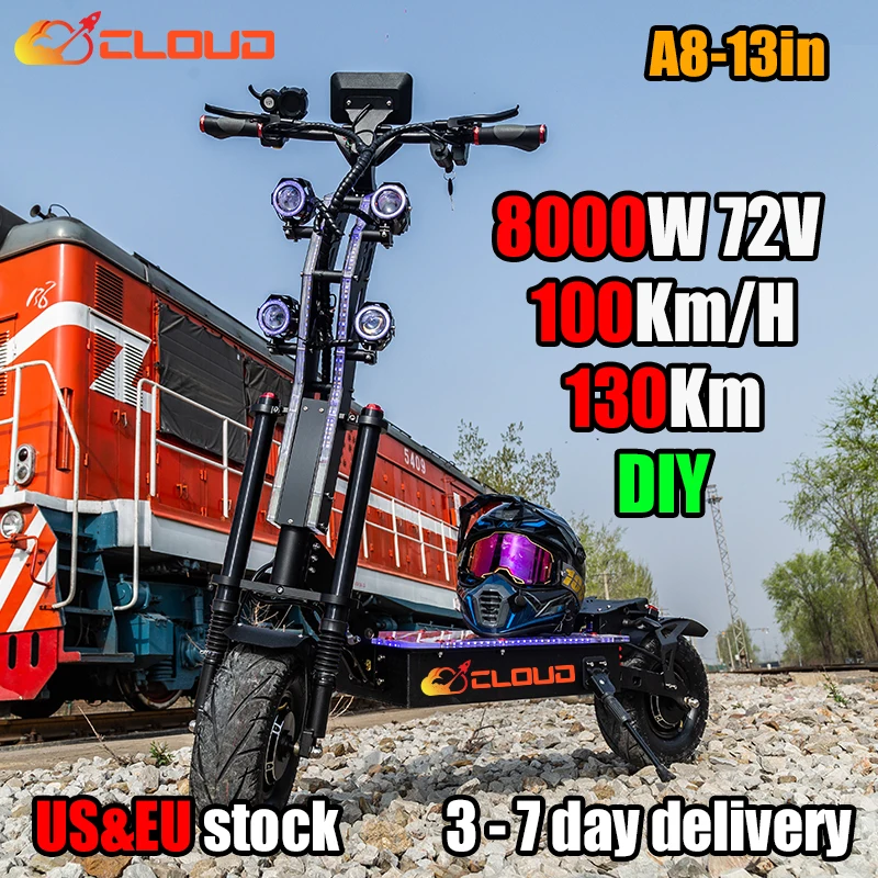 

CLOUD A8 13'' 100km/H 120km/H 50Ah 72V 8000W Dual Motor Electric Scooters Adults High Powerful E-scooter With Seat