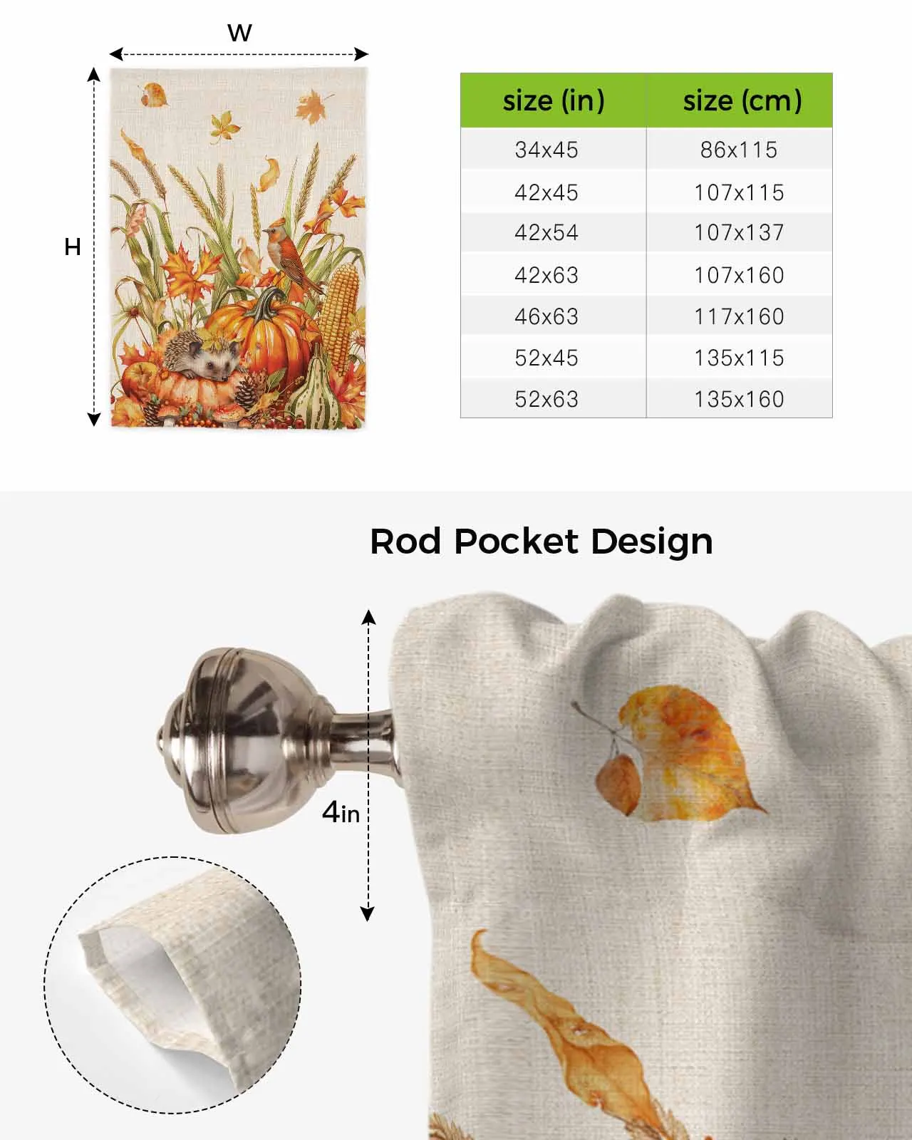 Осенняя занавеска с изображением тыквы пшеницы ушей Ежика оконная для гостиной