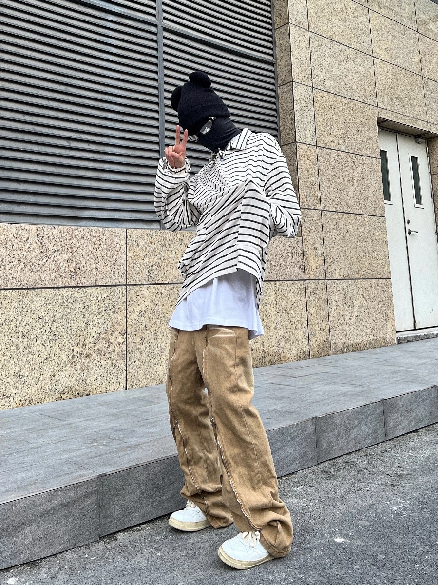 Men's Jeans Retro Zipper Design Multi-pocket Straight Loose Y2k Pants Loose Jeans Jeans Men Luxury Korea Fashion Street Clothes