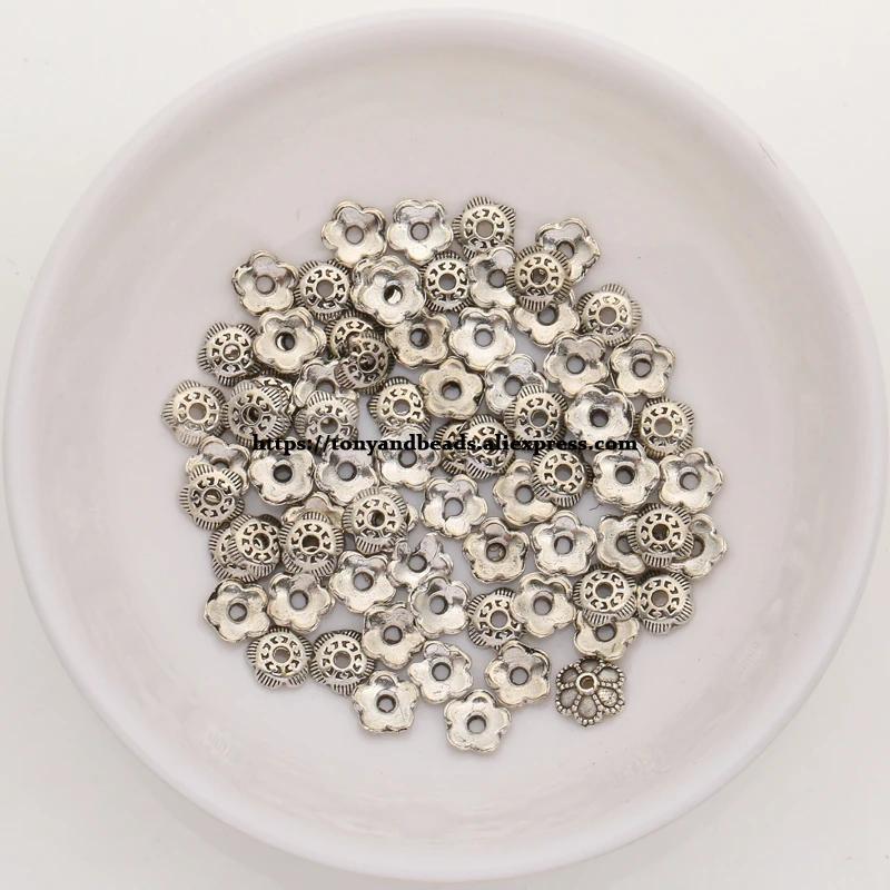

(50Pcs / Lot !) Zinc Alloy Tibetan Antique Silver Color Flower Beads End Caps For Jewelry Making Size 5.5mm HA-11351