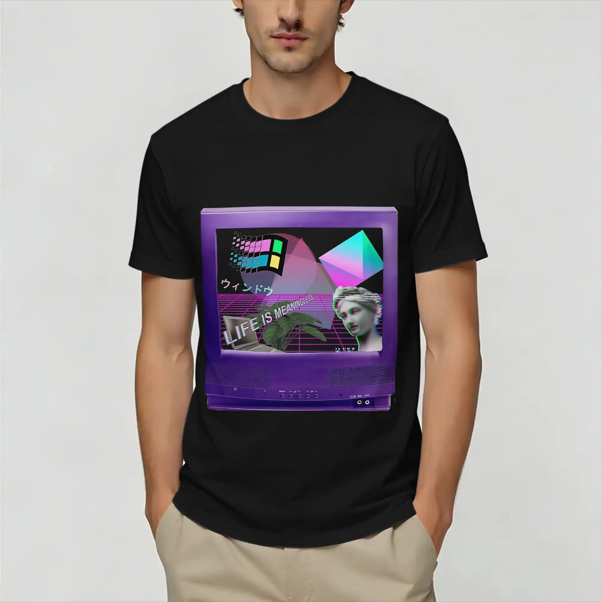 Фото Футболка оверсайз, летняя футболка Frutiger Aero World Vaporwave, модные крутые футболки, хлопковые мужские футболки с потрясающим принтом, топы с короткими рукавами №1