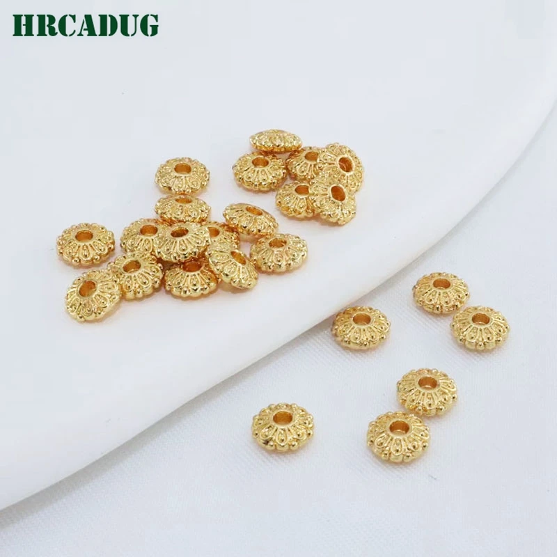 5.7mm Flower Bead 18K Gold Plated Brass Flat Spacer Special Beads For Bracelet DIY Jewelry Accessories Findings Beads Separators