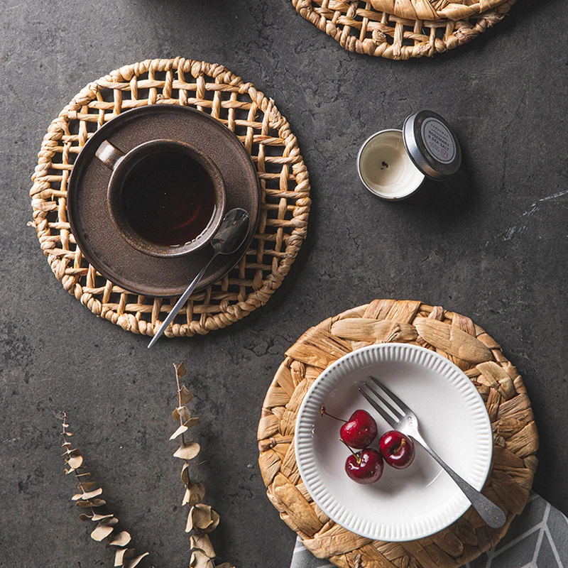 

Water Hyacinth Hand-woven Round Placemat Household Plate Pot Pad