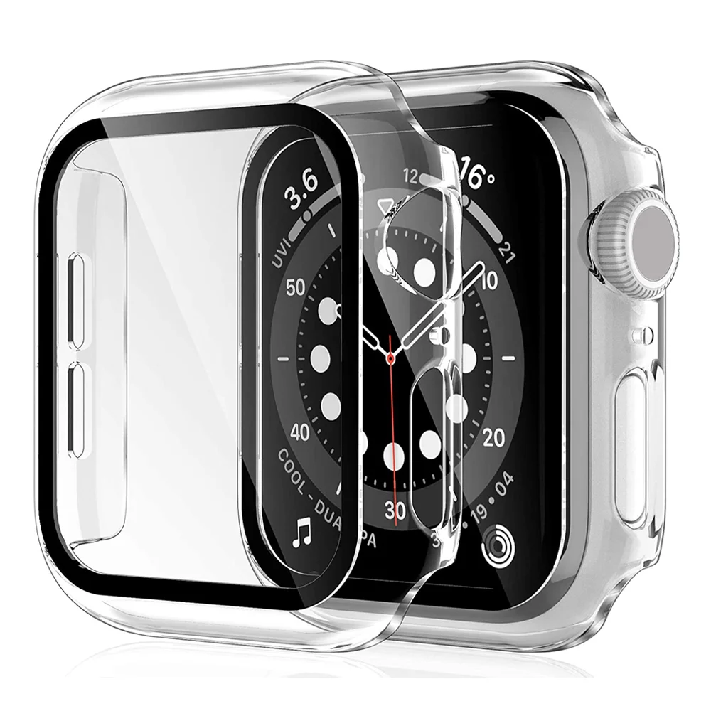 Чехол для Apple Watch 45 мм 41 44 40 42 38 защита экрана из закаленного стекла и чехол-бампер