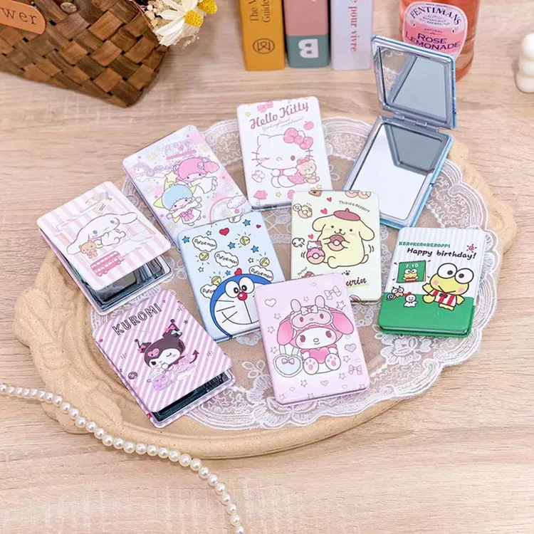 

Sanrio Mini Square Folding Mirror Kuromi My Melody Portable Makeup Mirror Double-Sided Printing Student Makeup Hand-Held Mirror